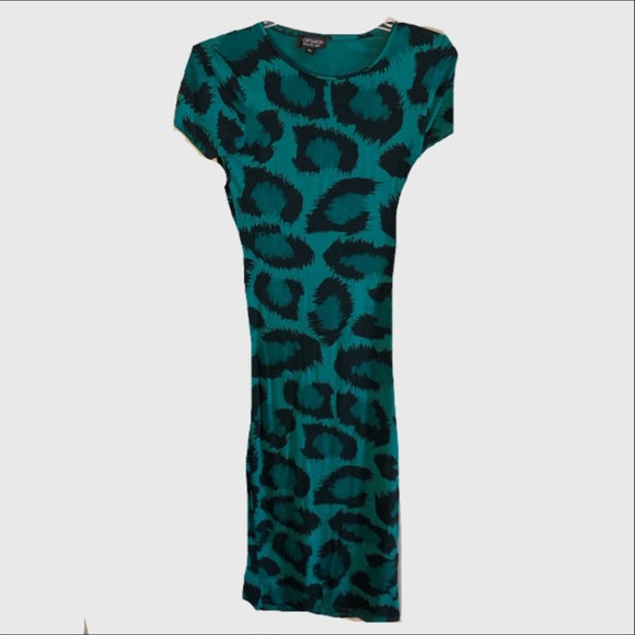 green and black animal print dress